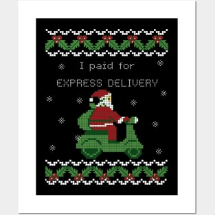 I paid for Express Delivery Santa on a scooter Funny Christmas Ugly sweater pattern Posters and Art